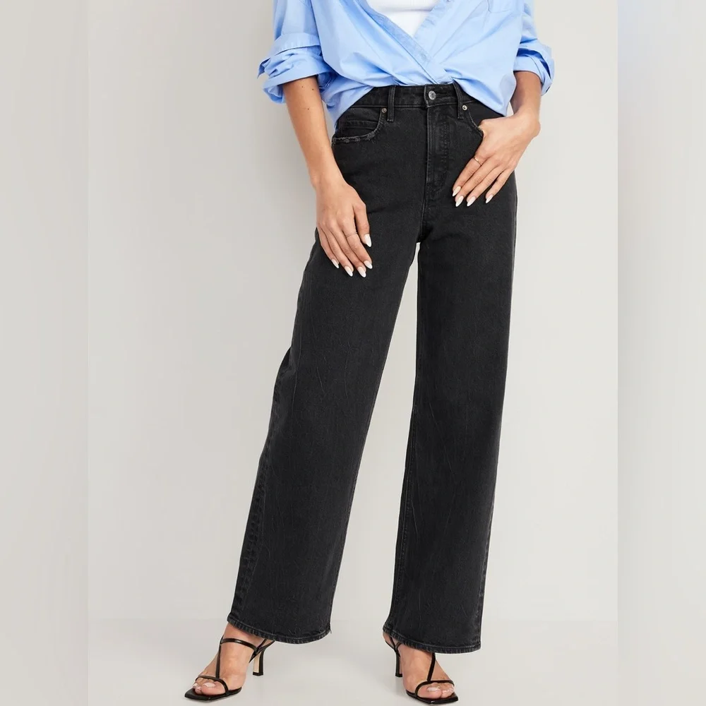 High Waisted Wide Leg Black Jeans - Picture 1 of 5